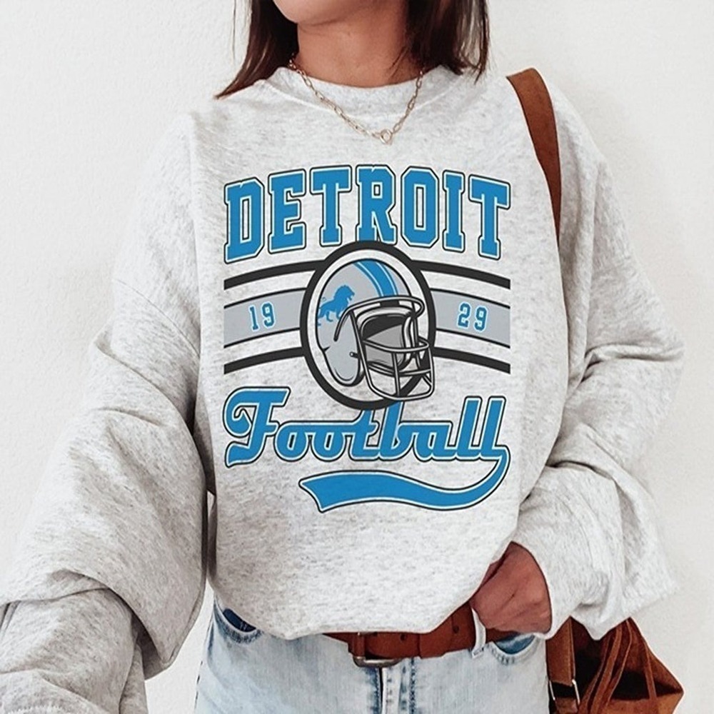 Retro Detroit Lions Football Crewneck Sweatshirt